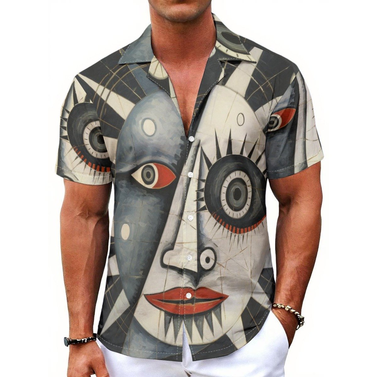 All-Over Print Men's Hawaiian Shirt With Button Closure