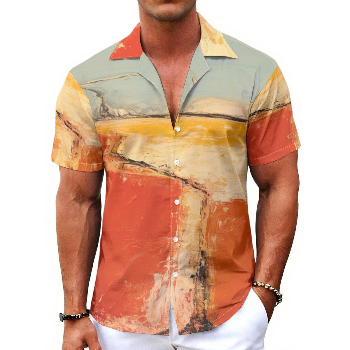 All-Over Print Men's Hawaiian Shirt With Button Closure